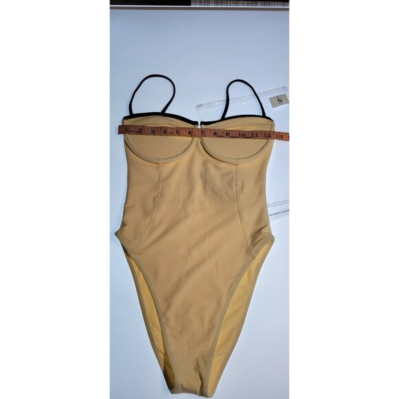 SAME Los Angeles Swim Womens One Piece Underwire Faux Suede Beige Small - Picture 5 of 8